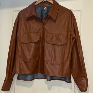 Faux Leather Cropped Button-Up Top